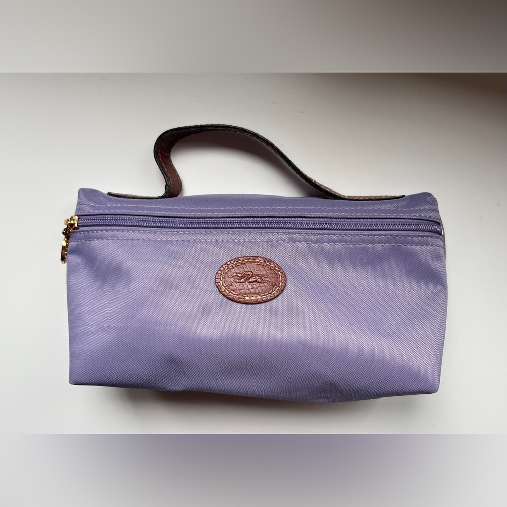 Longchamp Purple Le Pilage Pouch Purse with Leather Handle Cosmetic Bag - Picture 7 of 9